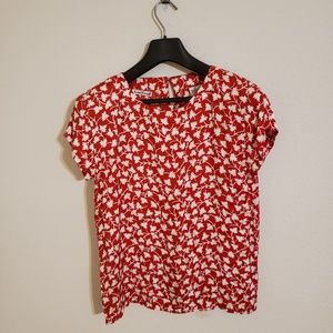 Anne Klein II Red and White Silk Floral Blouse